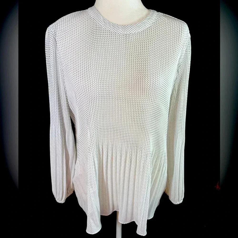 Polka dot blouse long sleeved vertical pleating